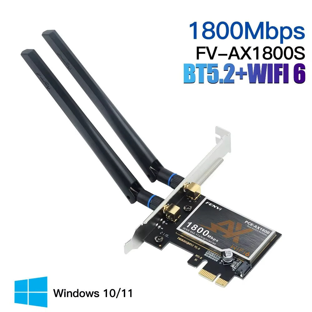 WiFi 6 PCIe Adapter 1800Mbps AX1800 Wireless Desktop PCIe Adapter BT5.2 802.11AX Dual Band 2.4G/5G