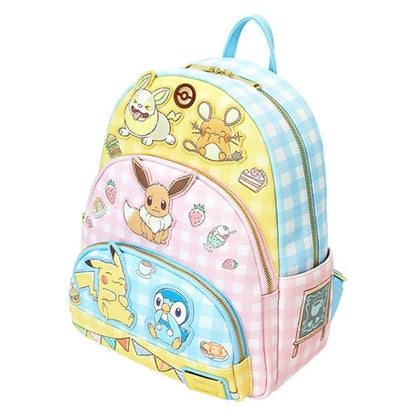 Loungefly Pokemon Pastel Gingham Cafe Triple Pocket Backpack